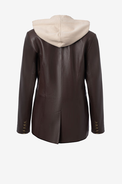 Removable Hood Leather Blazer in Espresso