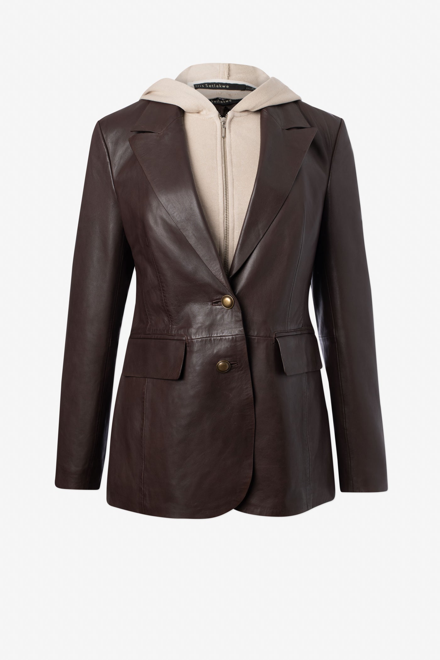Removable Hood Leather Blazer in Espresso