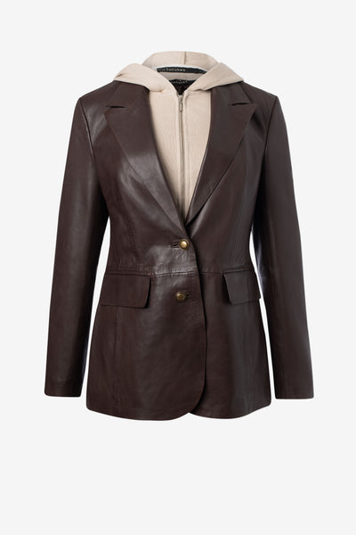 Removable Hood Leather Blazer in Espresso