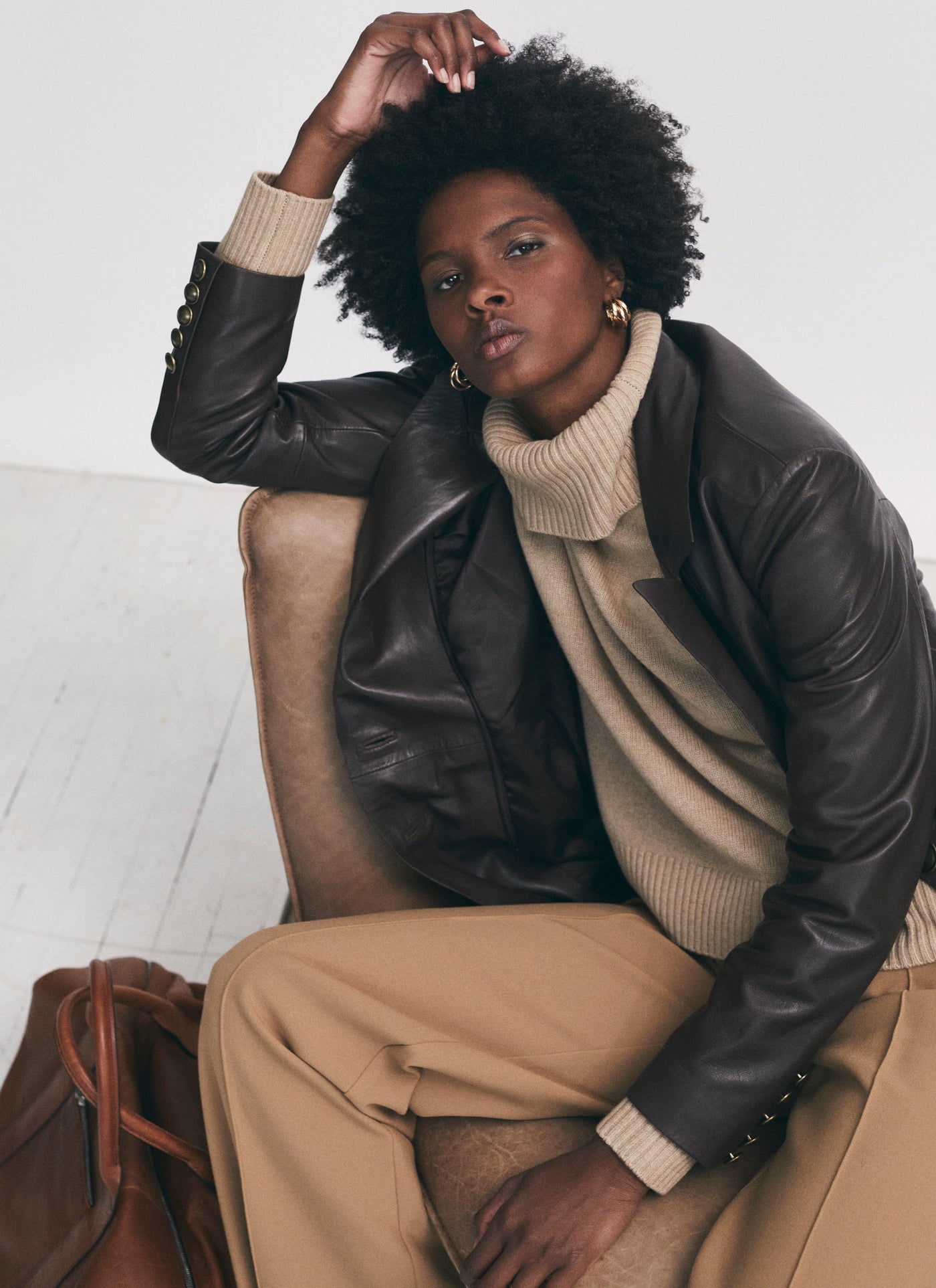 Removable Hood Leather Blazer in Espresso