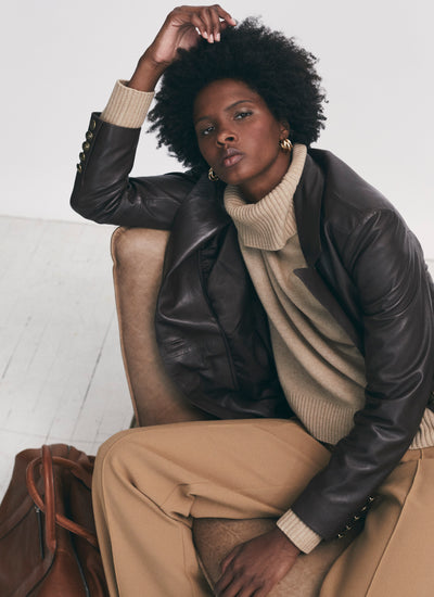 Removable Hood Leather Blazer in Espresso