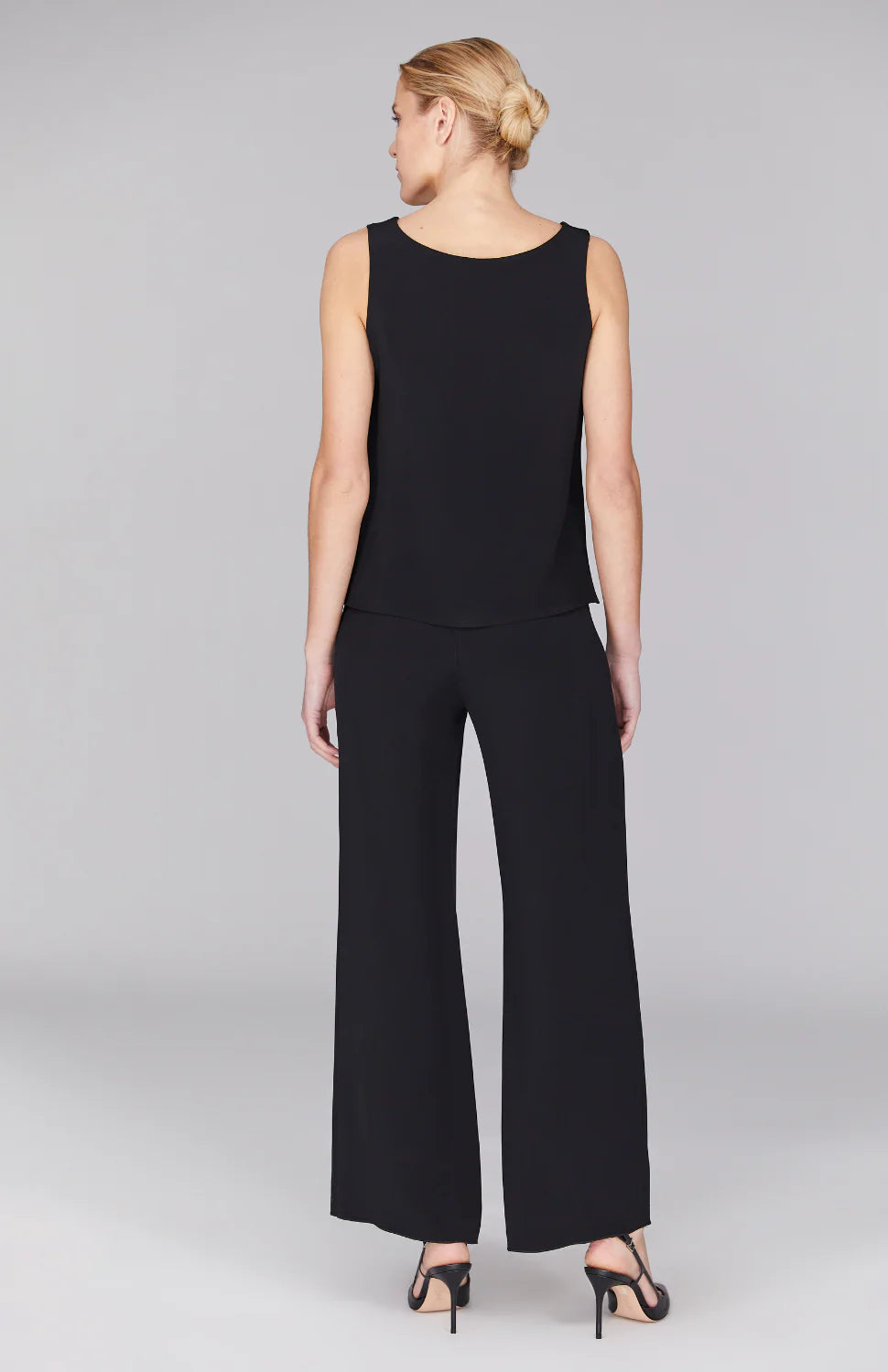 Silk Essential Wide Leg Pant w/Flat Front & Back Elastic in Black