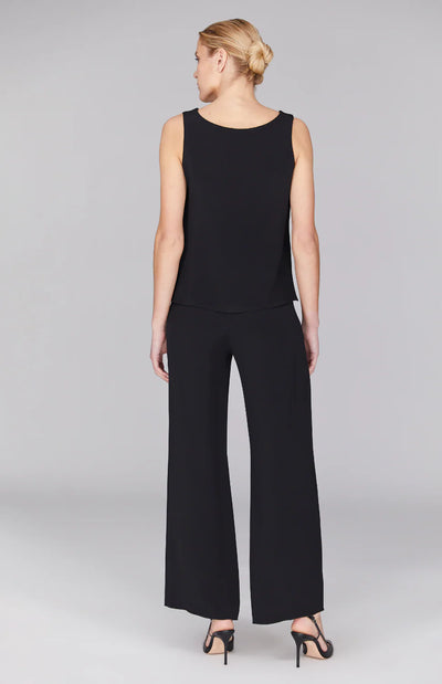 Silk Essential Wide Leg Pant w/Flat Front & Back Elastic in Black