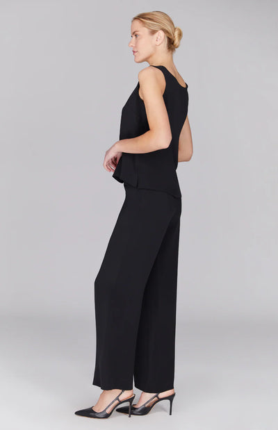 Silk Essential Wide Leg Pant w/Flat Front & Back Elastic in Black