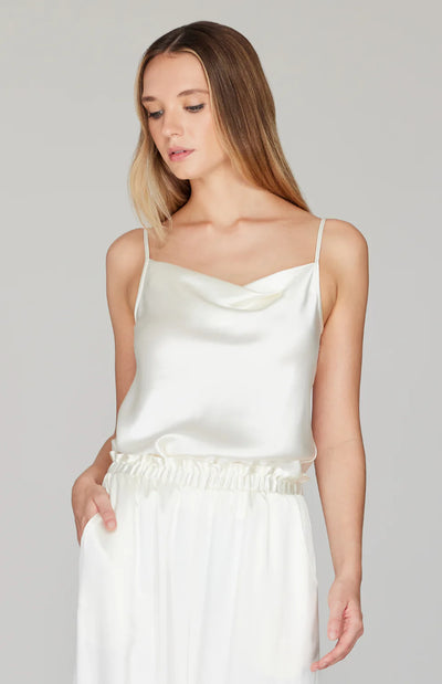 Satin Draped Front Camisole in Pearl