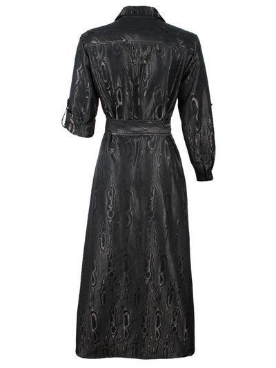 Laine Moire Jacquard Shirt Dress in Black