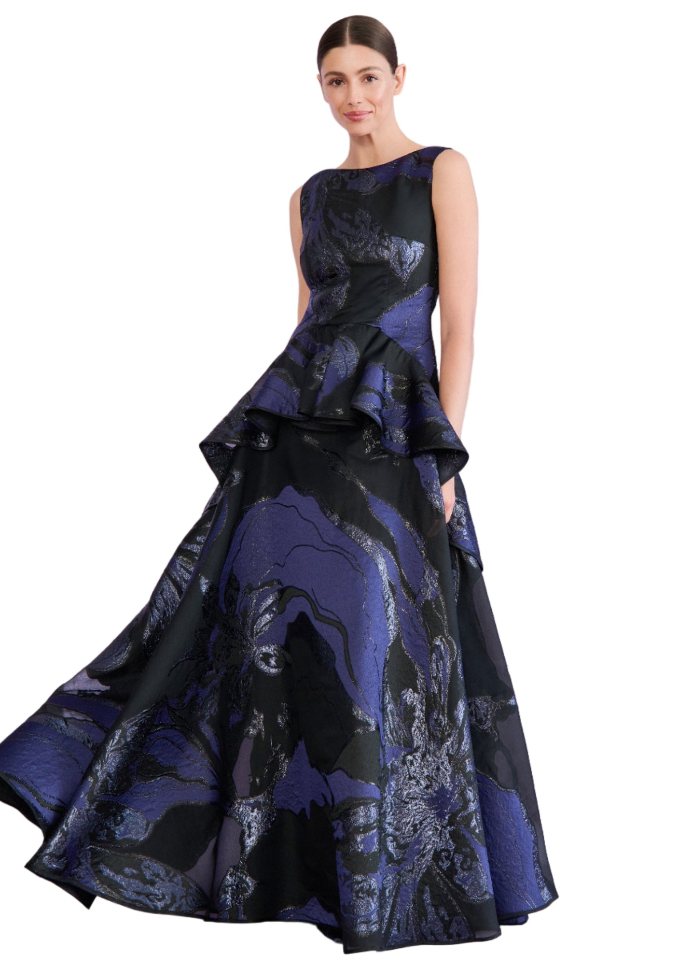Monarch Jacquard Gown in Navy/Royal Blue