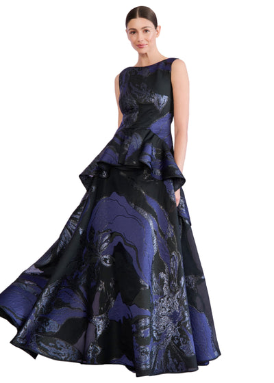 Monarch Jacquard Gown in Navy/Royal Blue