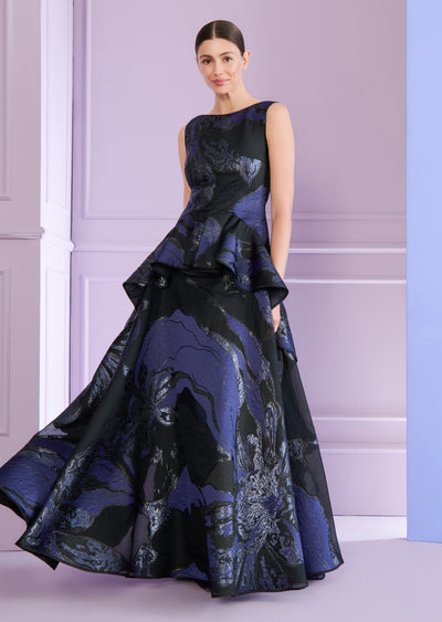 Monarch Jacquard Gown in Navy/Royal Blue