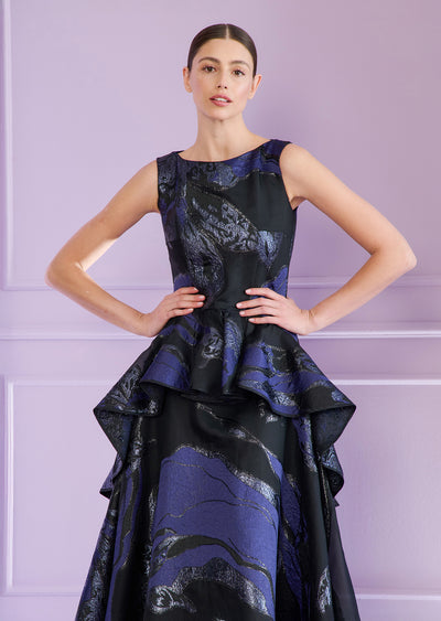 Monarch Jacquard Gown in Navy/Royal Blue