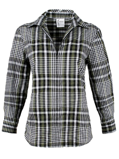 Endora Zip Shirt: Evergreen Plaid