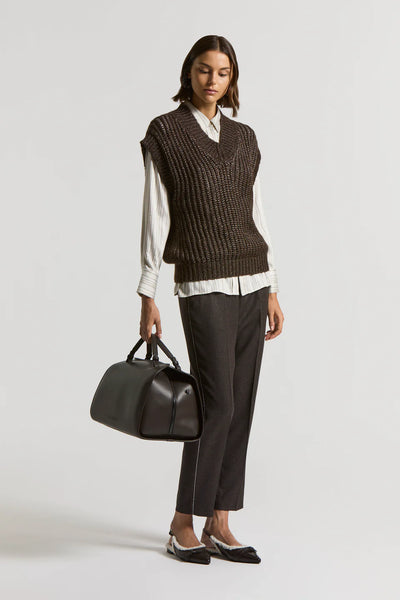 Leaf Collar Striped Blouse in Ebony Brown