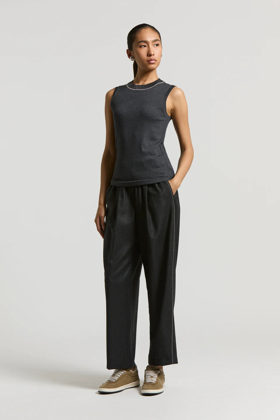 Lurex Wool Flannel Trousers in Dark Sapphire Grey