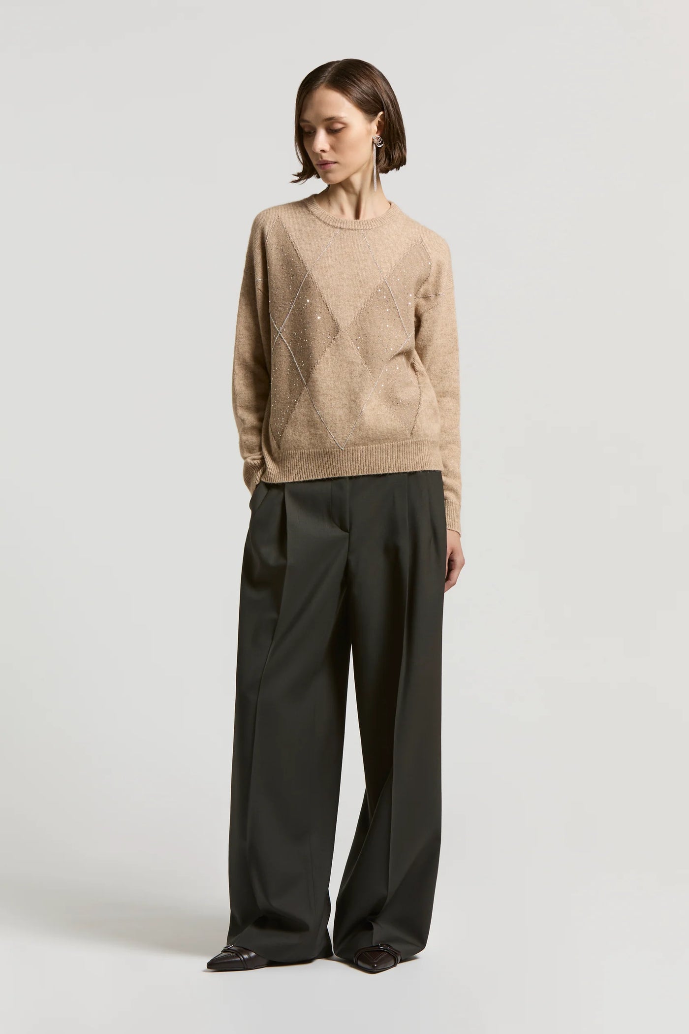 Fluid Wool Twill Trousers in Ebony Brown