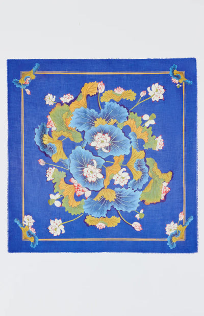 Cashmere Scarf w/ Fringed Edges in Lotus Multi