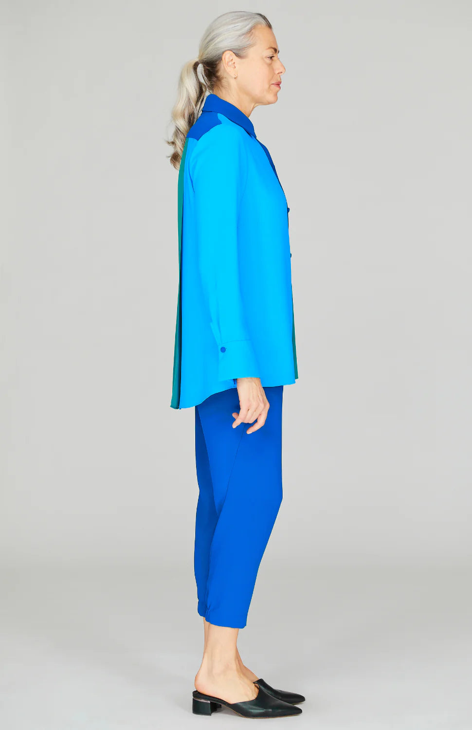 Three Tone Lustrous Crepe Back Overlap Shirt