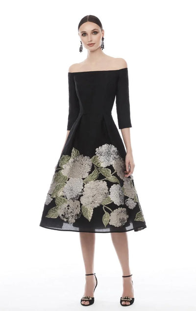 Off Shoulder Jacquard Midi Dress in Hydrangea Multi