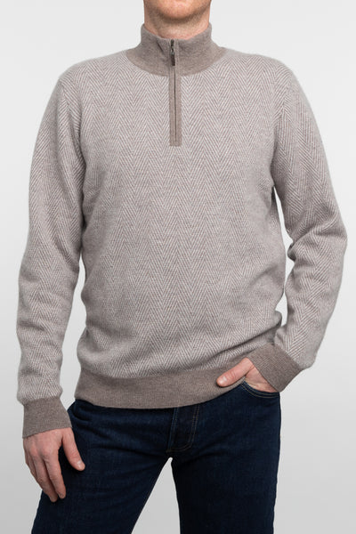 Men's Herringbone Quarter Zip in Seal/Silver