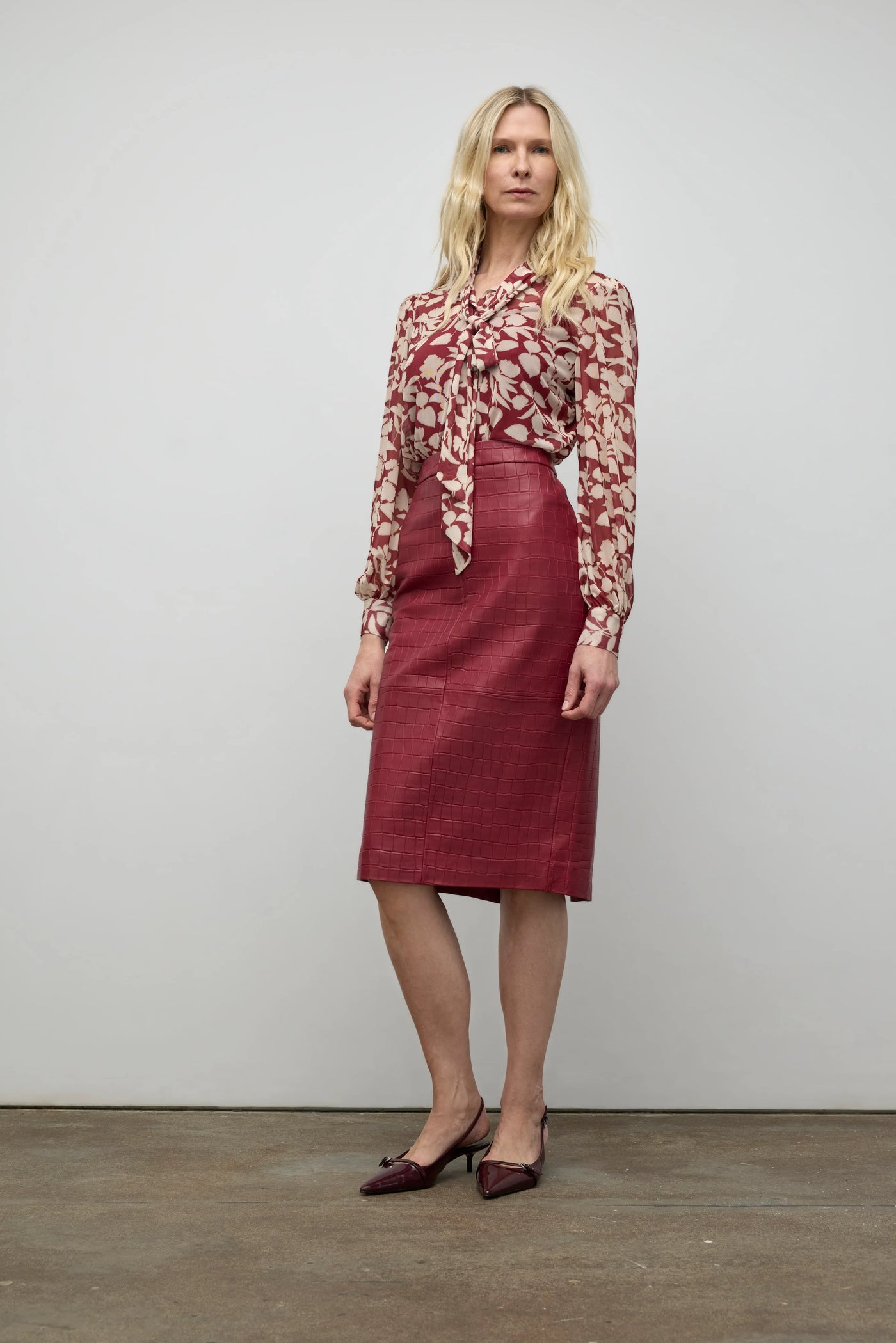 Croco Pencil Skirt in Cherry Red