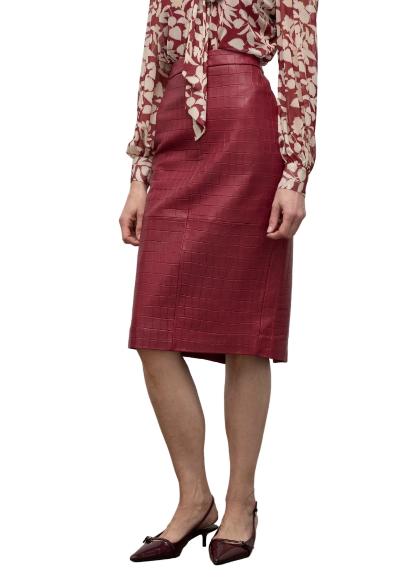 Croco Pencil Skirt in Cherry Red