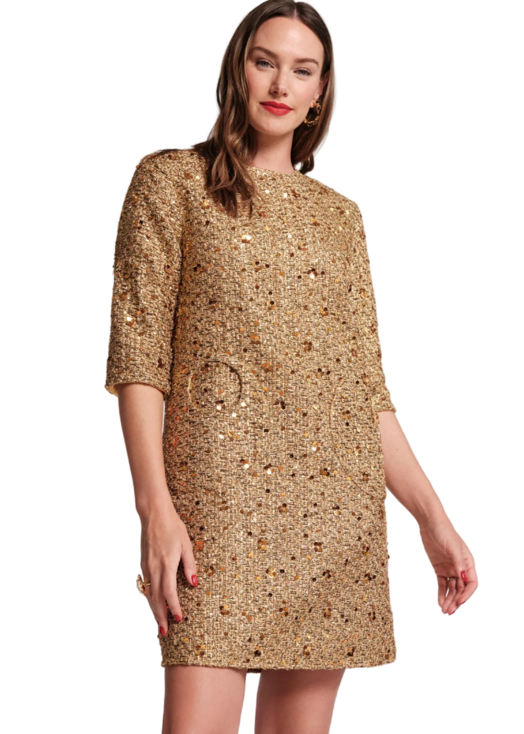 knee length dresses for ladies Hollywood Spritzer Sequin Shift Dress in Metallic main image 0