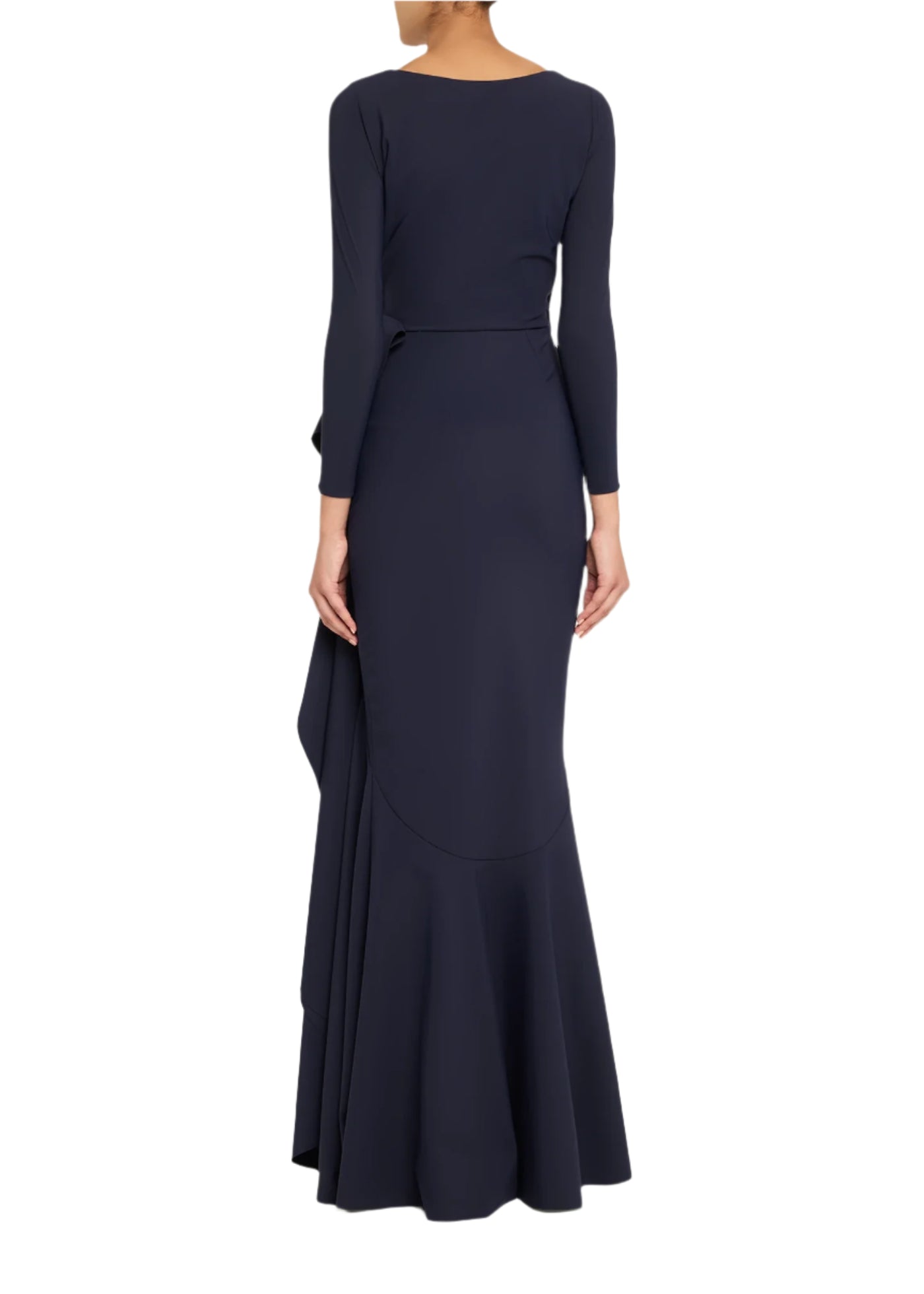 Maco Bow-Draped Jersey Gown in Midnight
