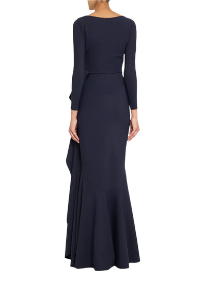 Maco Bow-Draped Jersey Gown in Midnight