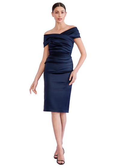 Satin Duchesse Cocktail Dress in Navy Blue