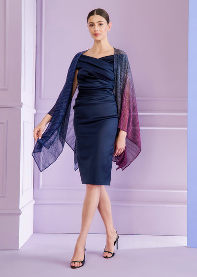 Satin Duchesse Cocktail Dress in Navy Blue