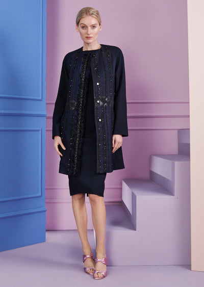 Muba Tweed Coat in Navy/Black