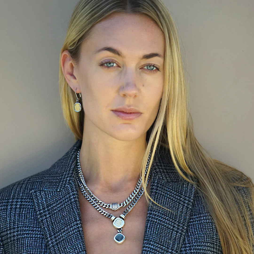 Vintage Silver Pavia Coin & Frame Dangle Earrings