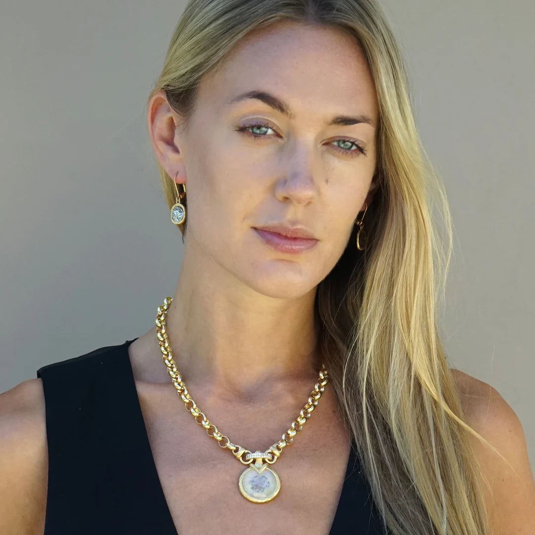 Gold Pavia Coin & Frame Dangle Earrings