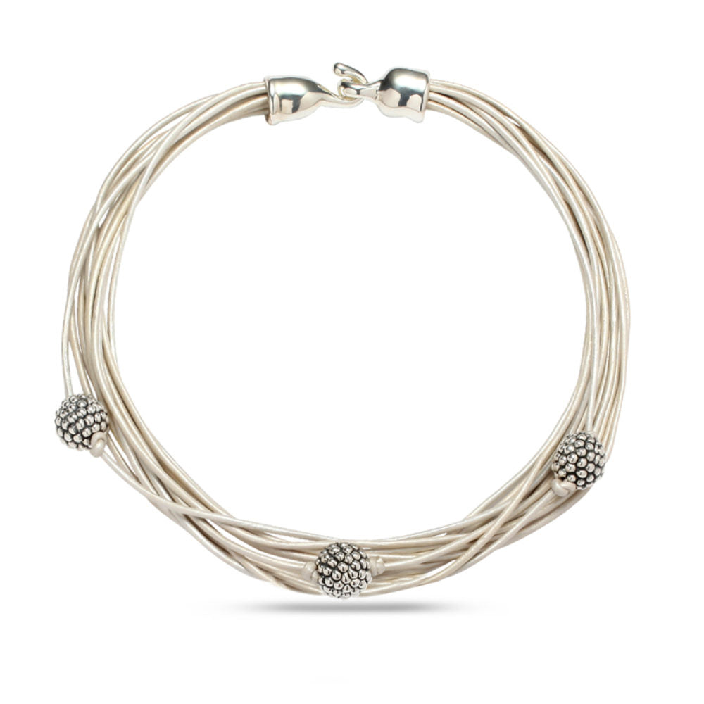 Pearl Leather Necklace with Beads