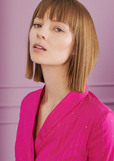 Stretch Taffetas Paillettes Blouse