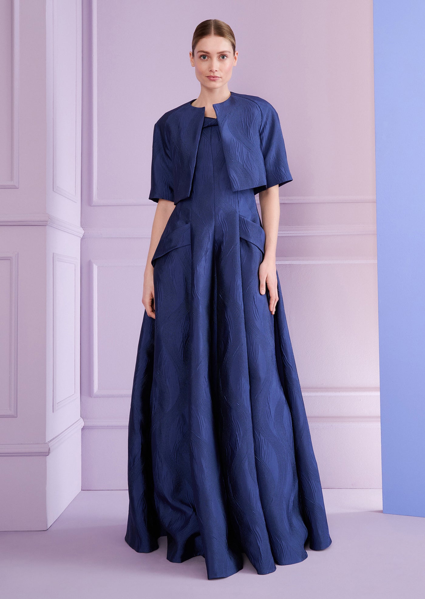 Twisted Neck Evening Gown in Navy