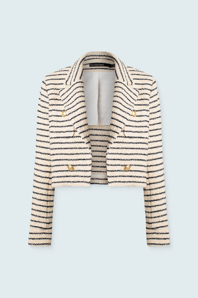 Short Jacket with Pockets in Natural Navy Stripe