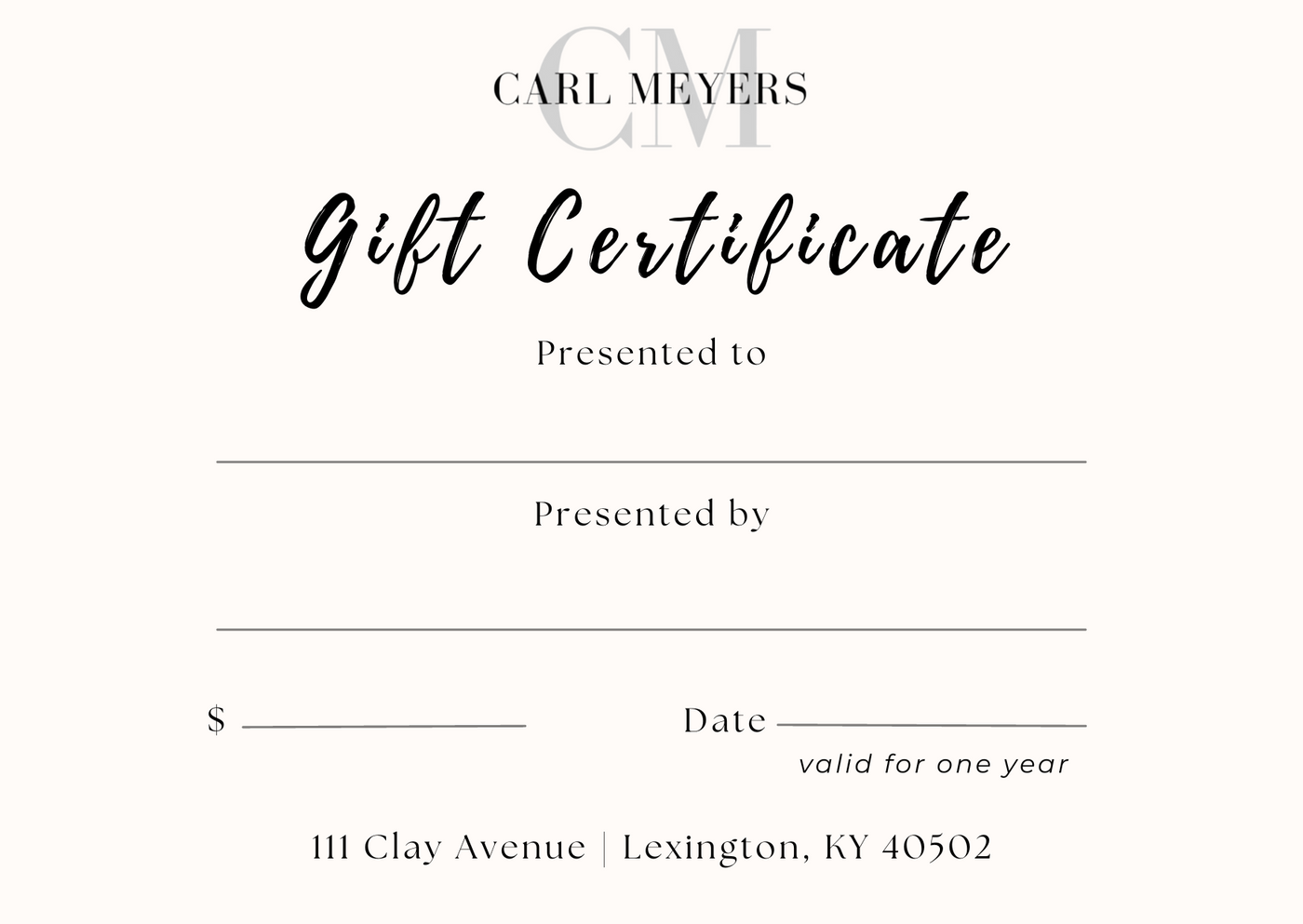 Carl Meyers Gift Certificate