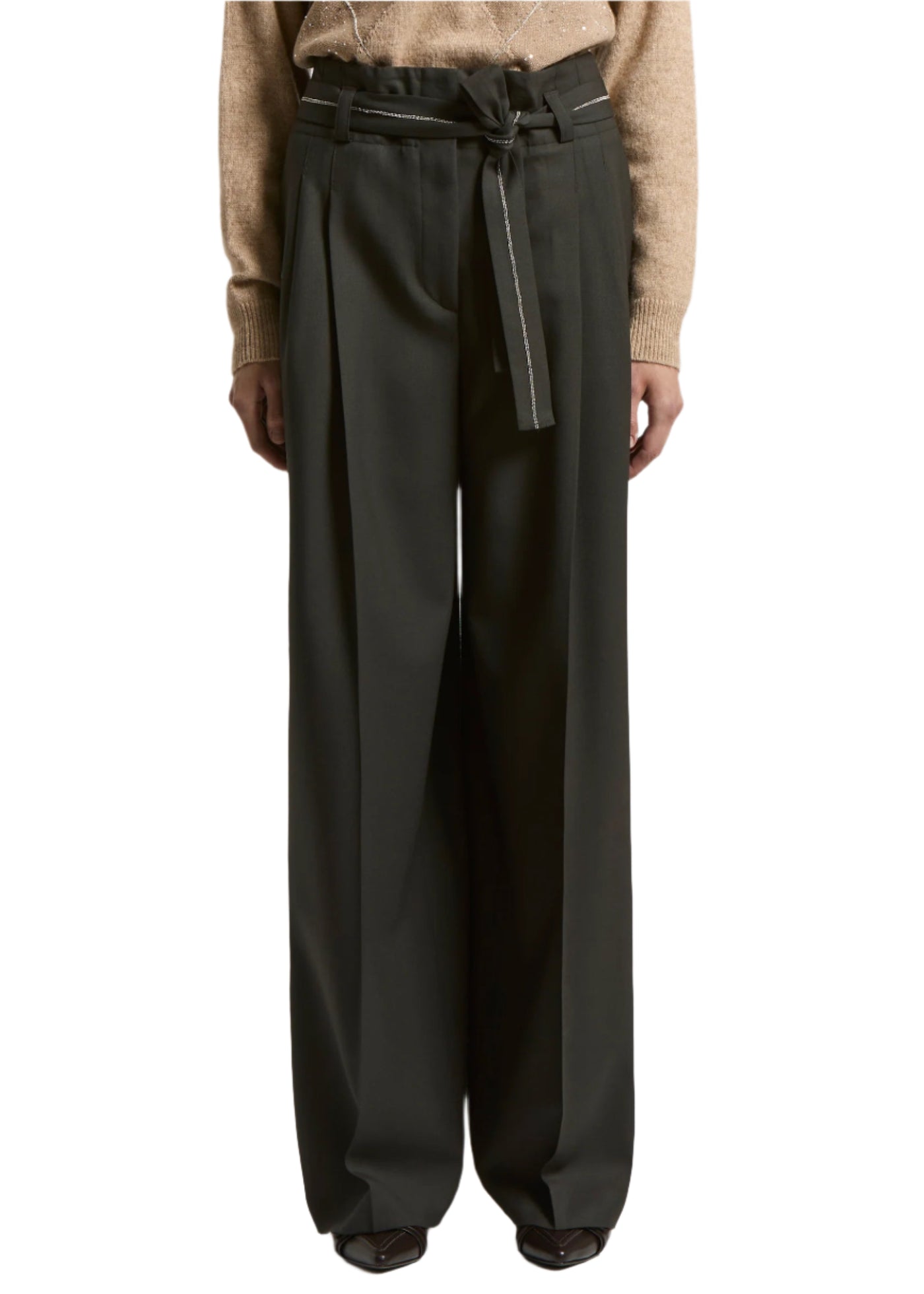 Fluid Wool Twill Trousers in Ebony Brown
