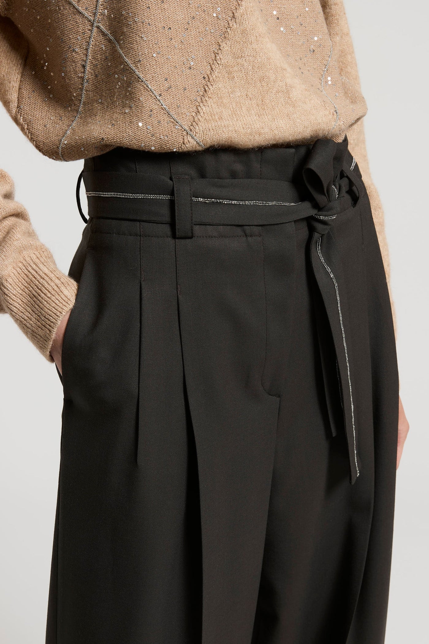 Fluid Wool Twill Trousers in Ebony Brown