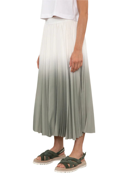 Degradé-effect Sunray Pleated Midi Skirt in Lagoon Green