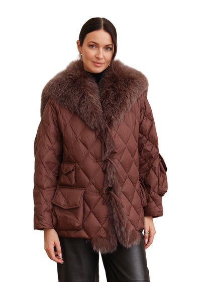 Short Down Jacket with Sailor Collar in Chocolate