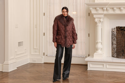 Short Down Jacket with Sailor Collar in Chocolate