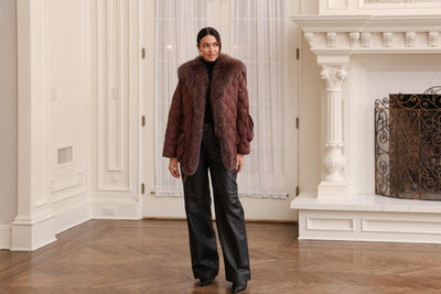 Short Down Jacket with Sailor Collar in Chocolate