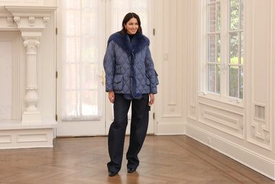 Short Down Jacket with Sailor Collar in Marine