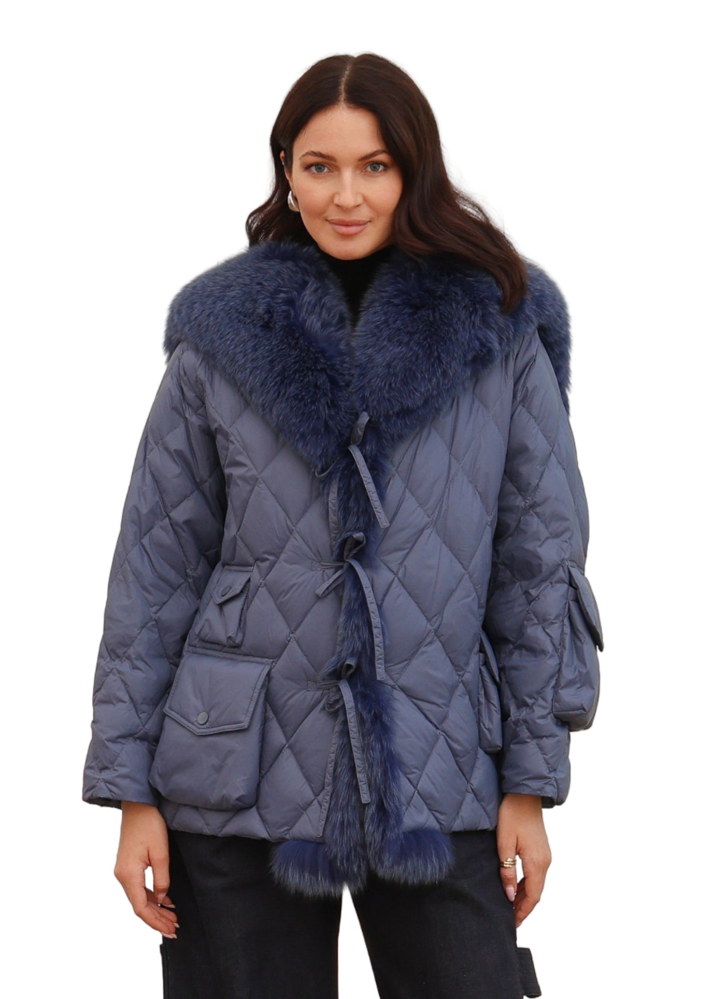 Short Down Jacket with Sailor Collar in Marine