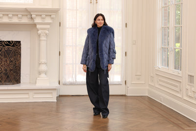 Short Down Jacket with Sailor Collar in Marine
