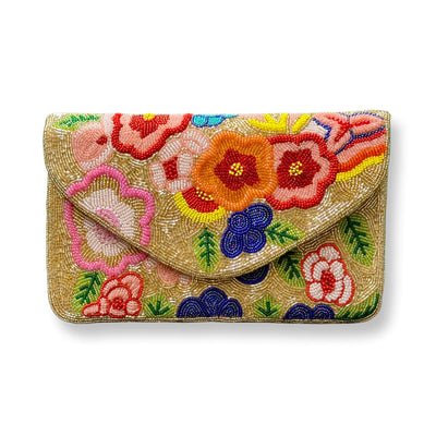 Gold W/ Multi Floral Beaded Clutch