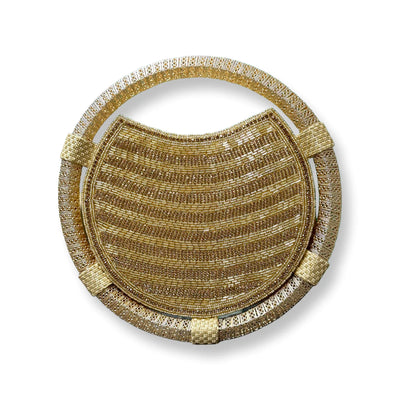 Gold Beaded Round Purse W/ Handle