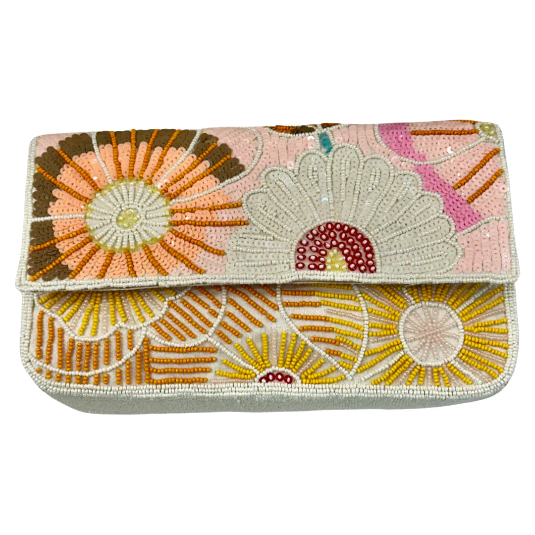 Abstract Floral Beaded Clutch