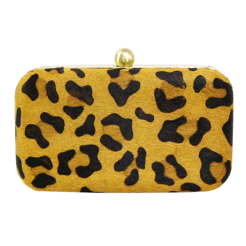 Hardcase Cow With Brown Black Print Clutc With Chain Strap